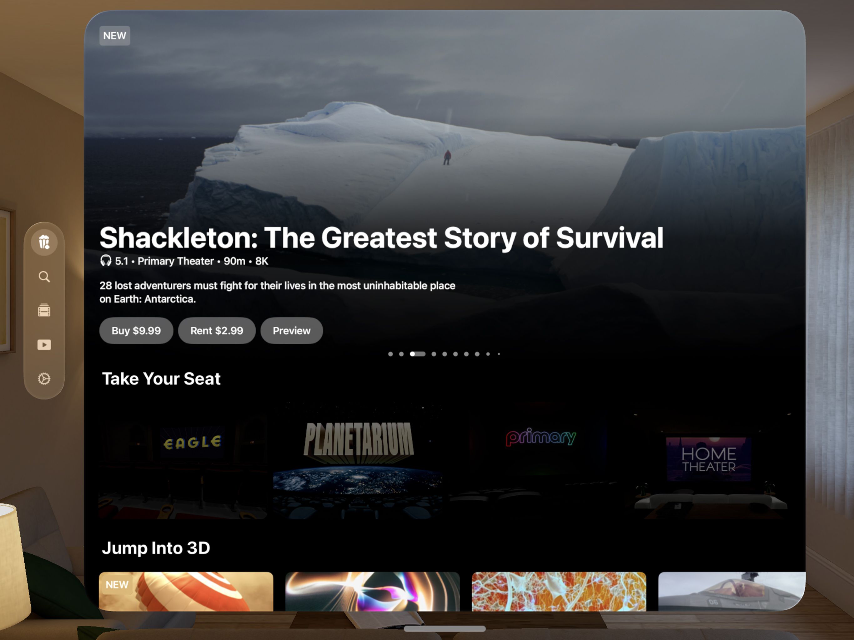 Theater home screen featuring Shackleton